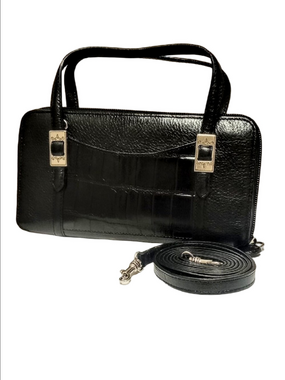 🆕 BRIGHTON BLACK LEATHER  WALLET CROSSBODY CONVERTIBLE ZIPPERED BAG